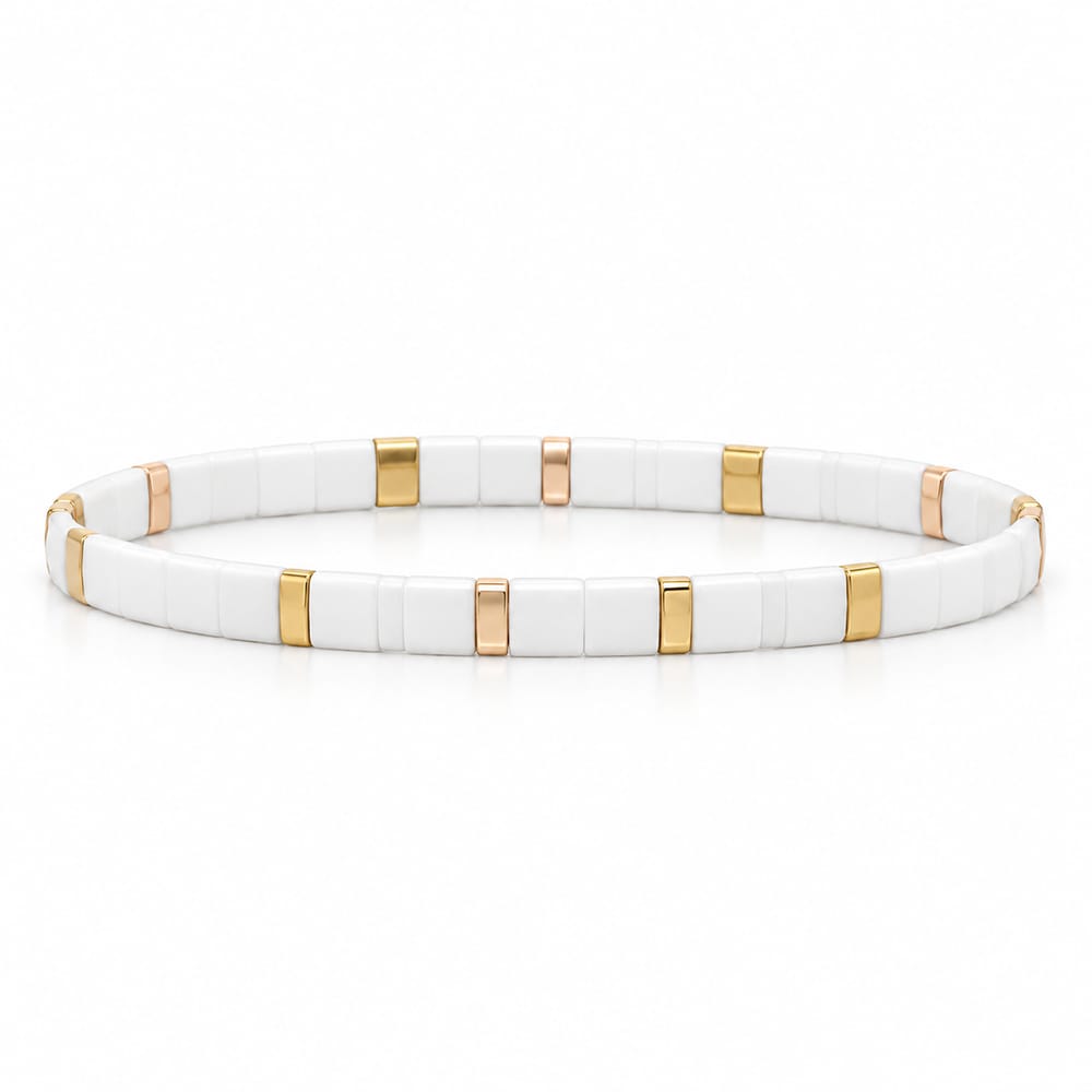 White & Gold Tile Beaded Bracelet