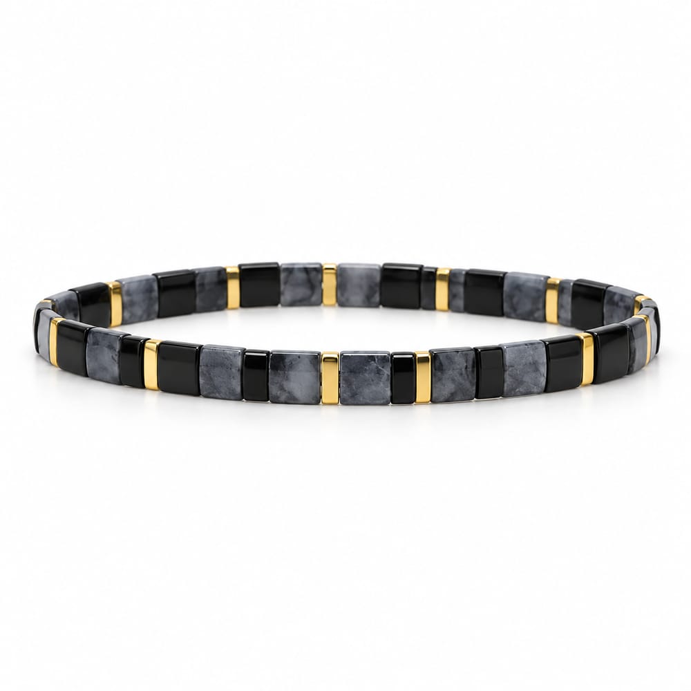 Black & Gray Tile Beaded Bracelet