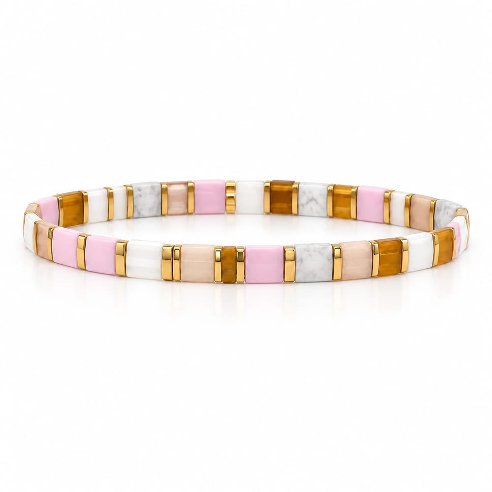 Pink & Ivory Tile Beaded Bracelet