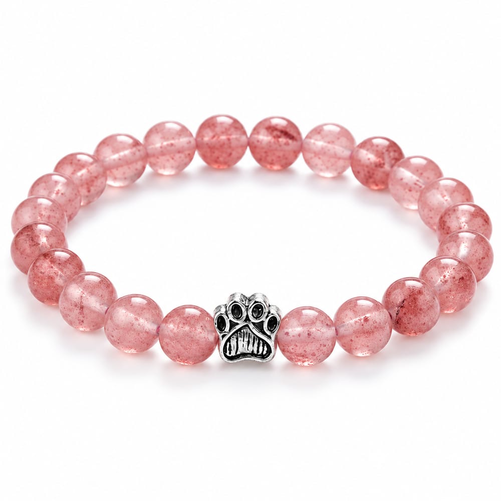 Pink Stone Paw Charm Beaded Bracelet