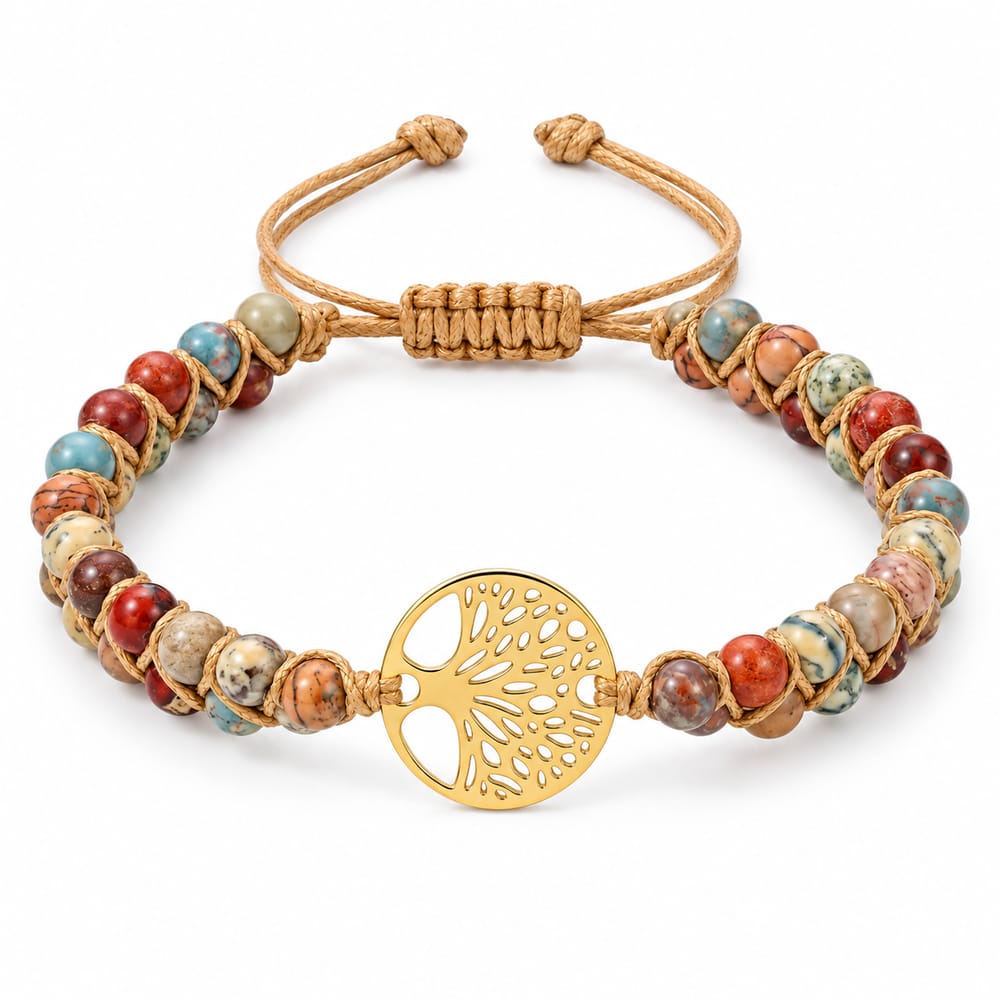 Multicolor Stone Tree of Life Woven Bracelet