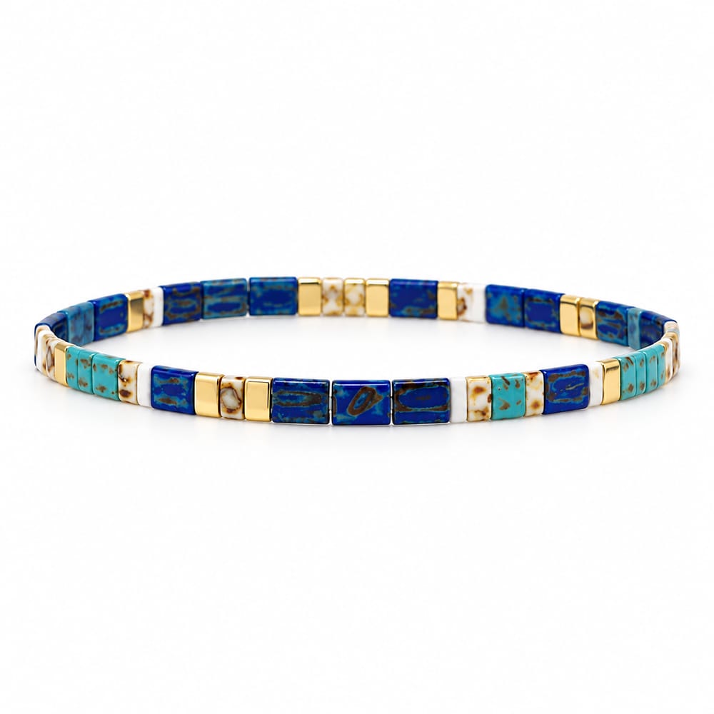 Blue & Turquoise Tile Beaded Bracelet