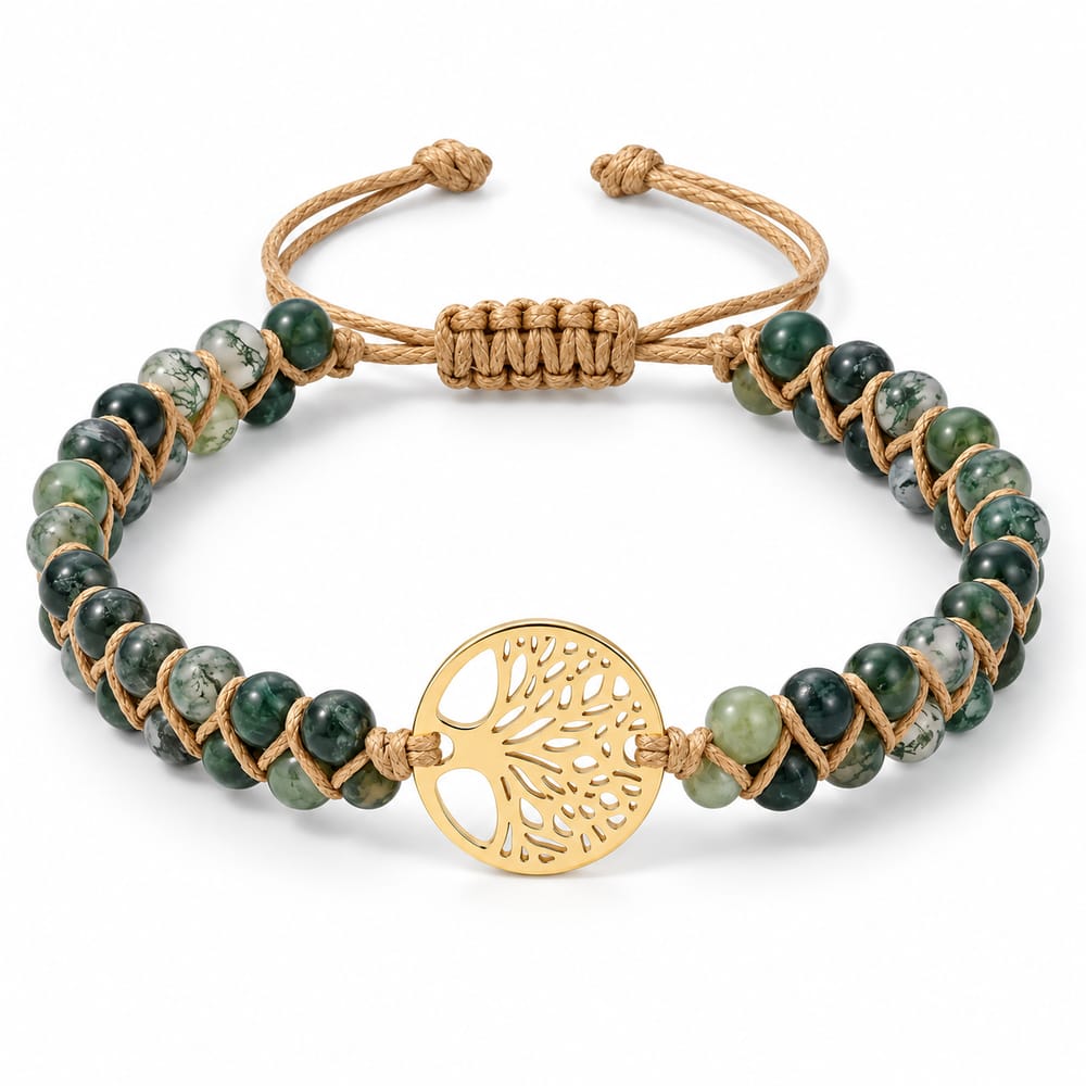 Green Stone Tree of Life Woven Bracelet