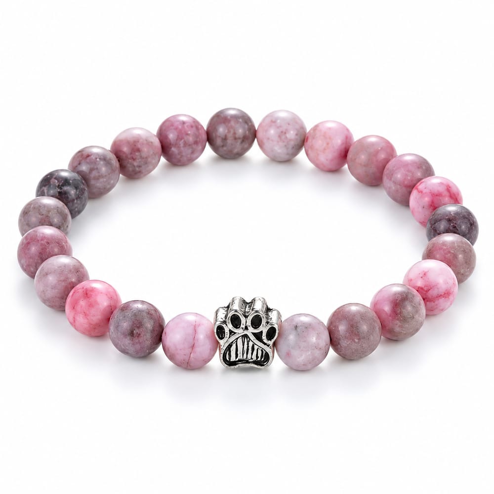 Pink Marble Stone Paw Charm Beaded Bracelet