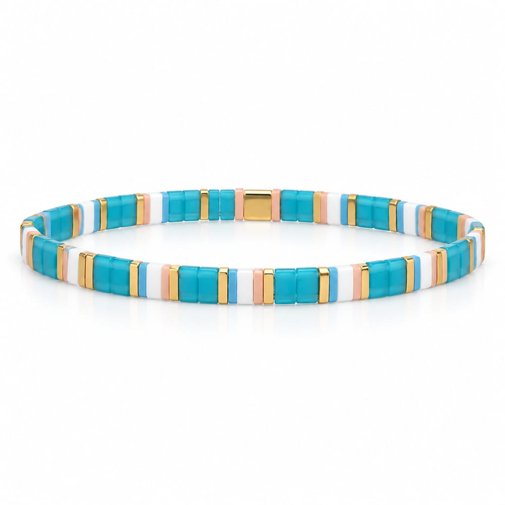 Turquoise & White Tile Beaded Bracelet
