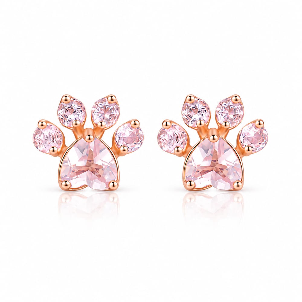 Pink Crystal Paw Stud Earrings