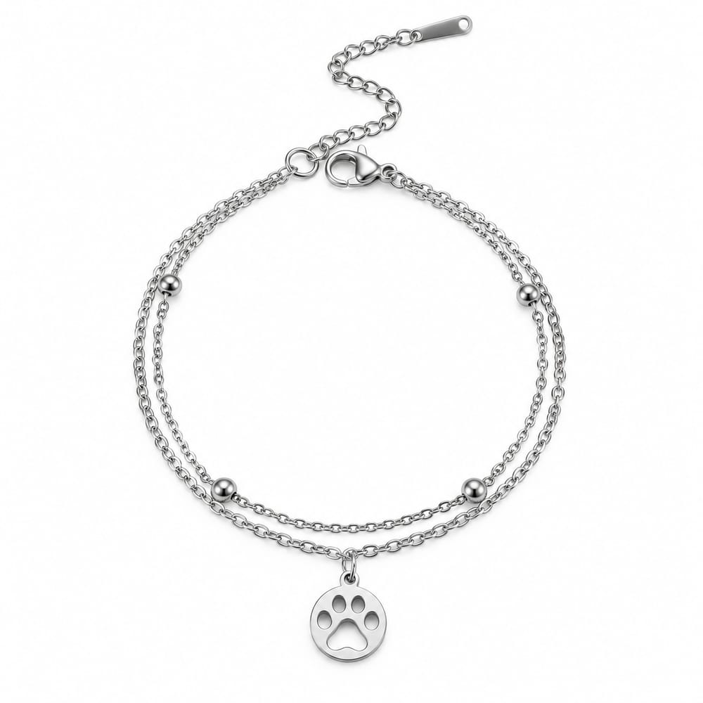 Double Layer Paw Charm Chain Bracelet