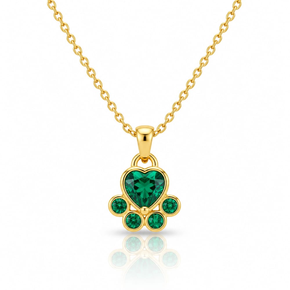 Green Crystal Paw Pendant Necklace