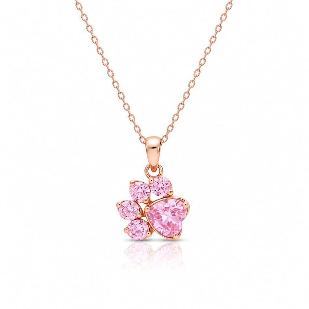 Crystal Paw & Heart Pendant Necklace