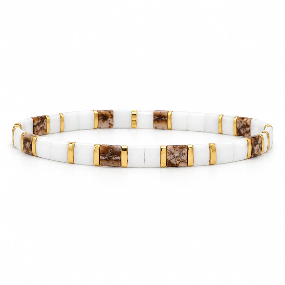 White & Brown Tile Beaded Bracelet