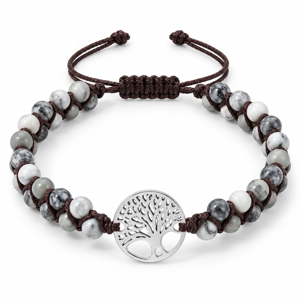 Gray Marble Tree of Life Woven Bracelet