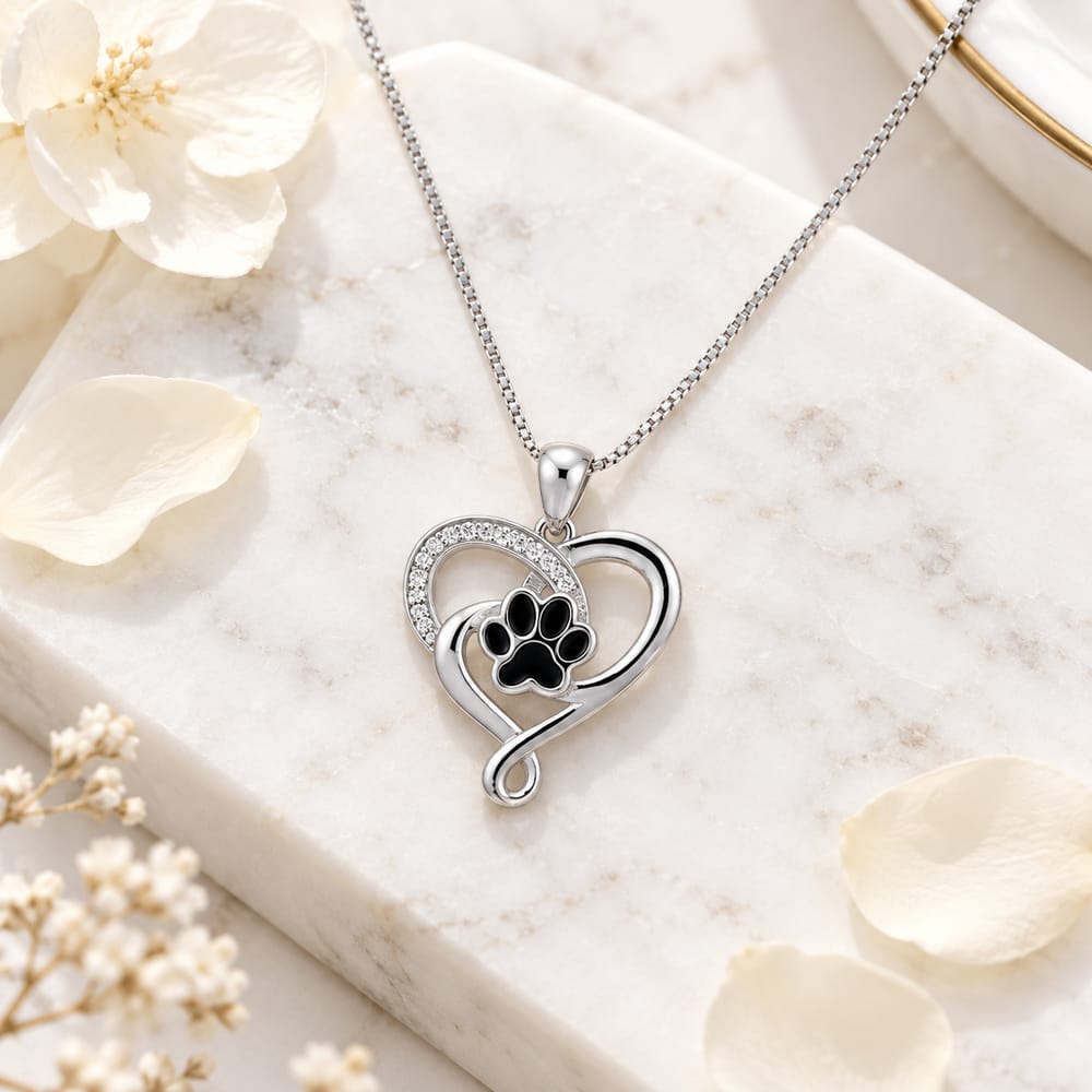 Paw Print Heart Pendant Necklace
