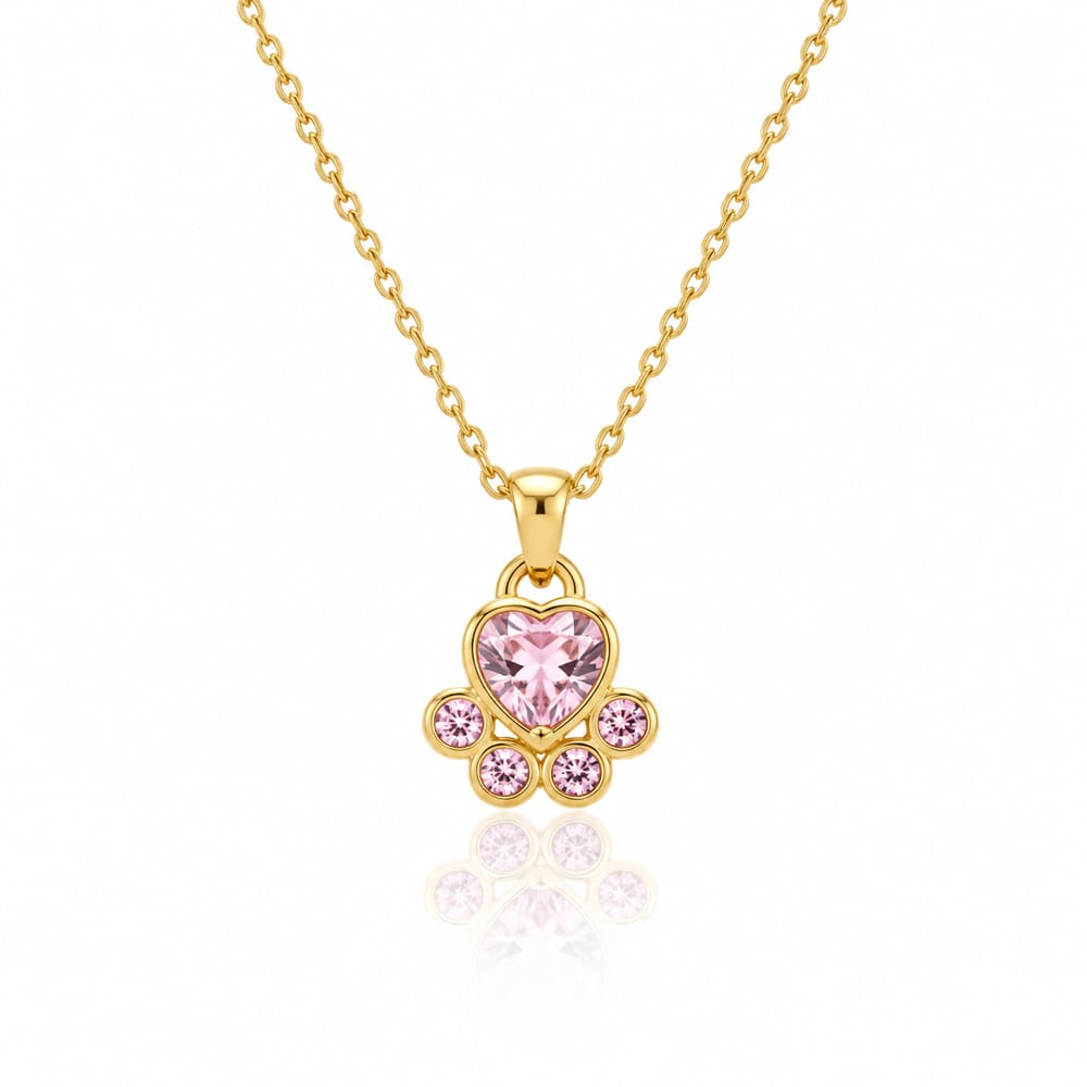 Pink Crystal Paw Heart Necklace