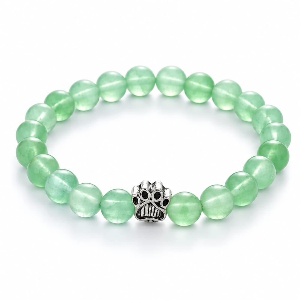 Green Stone Paw Charm Beaded Bracelet