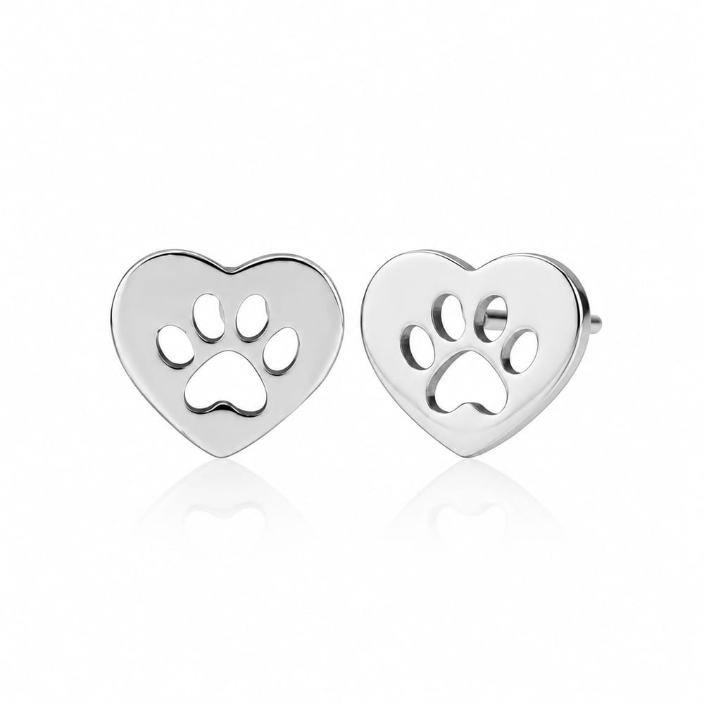 Paw Print Heart Stud Earrings