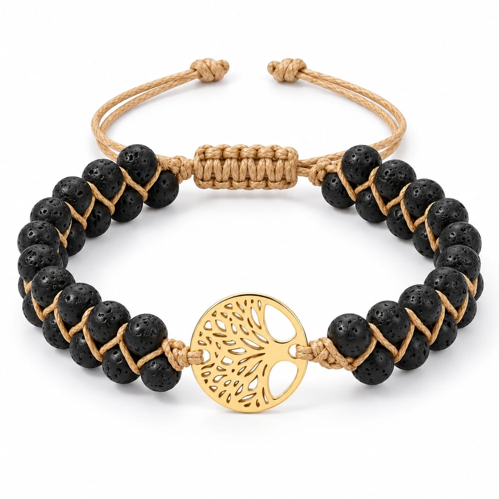 Black Lava Stone Tree of Life Woven Bracelet