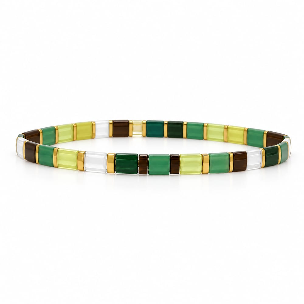 Green Mix Tile Beaded Bracelet