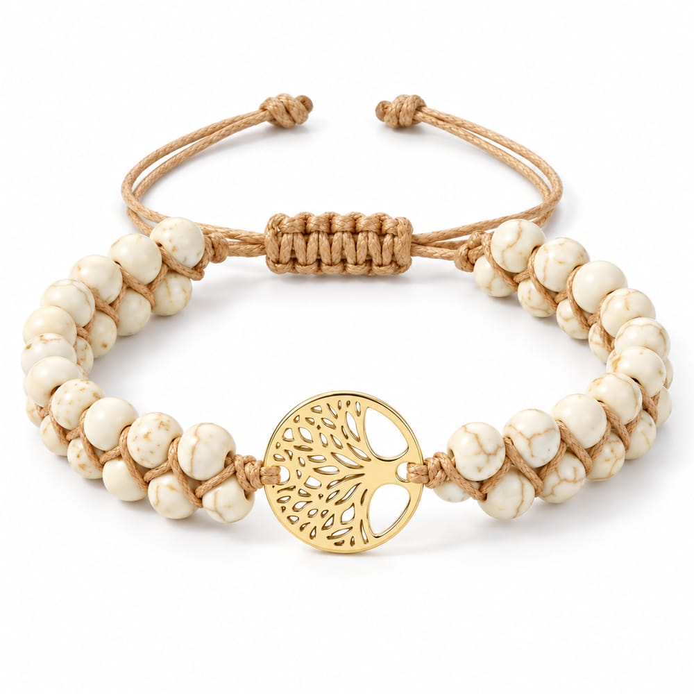 White Beaded Tree of Life Woven Bracelet
