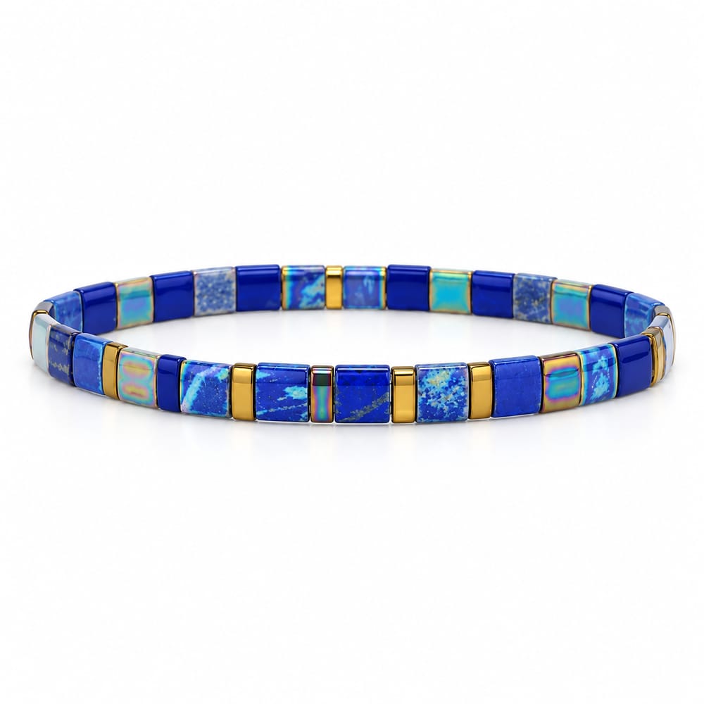 Blue Mosaic Tile Beaded Bracelet