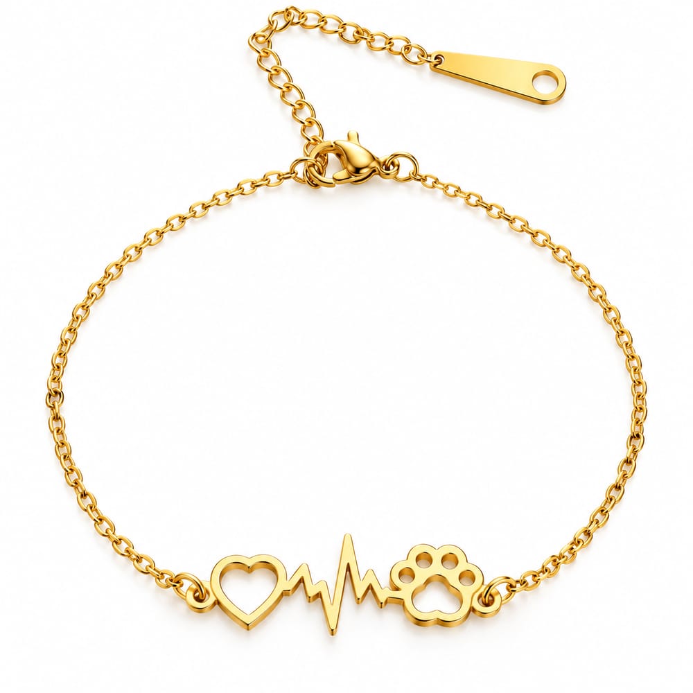 Heart Pulse Paw Charm Chain Bracelet