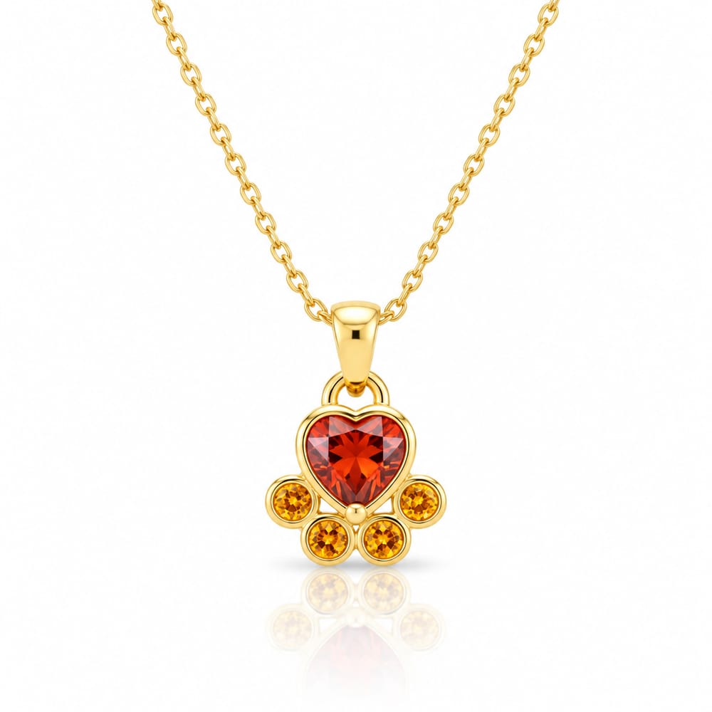 Red Crystal Paw Heart Pendant Necklace