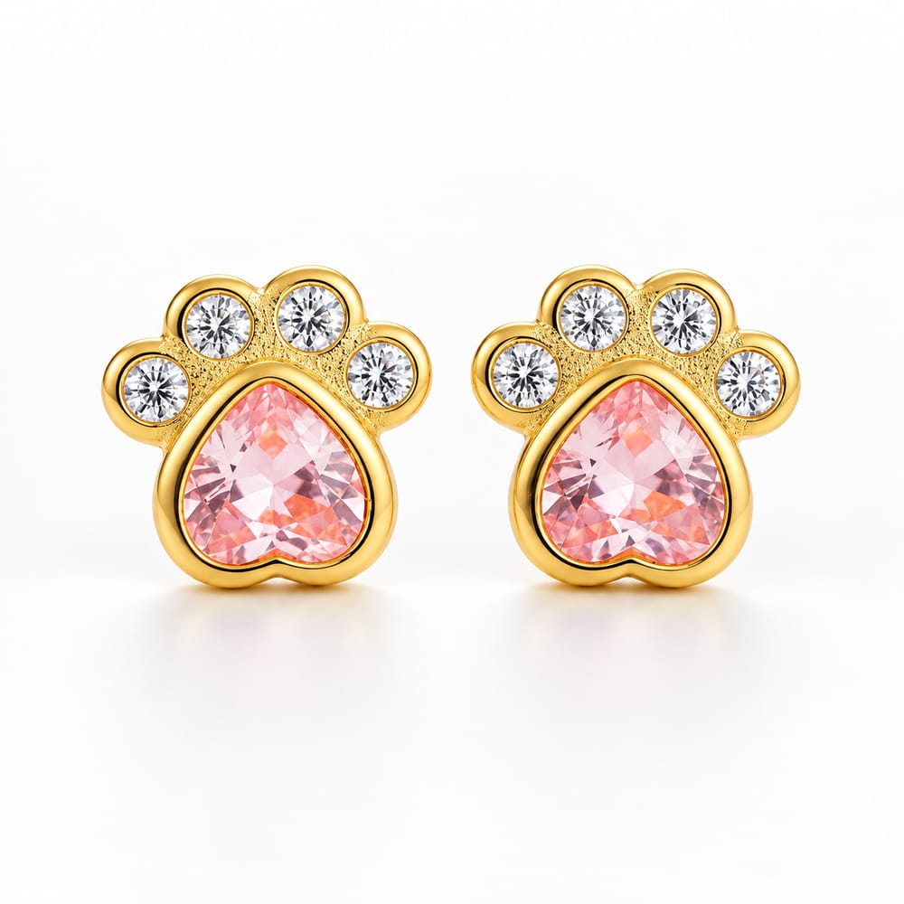 Crystal Paw Heart Stud Earrings